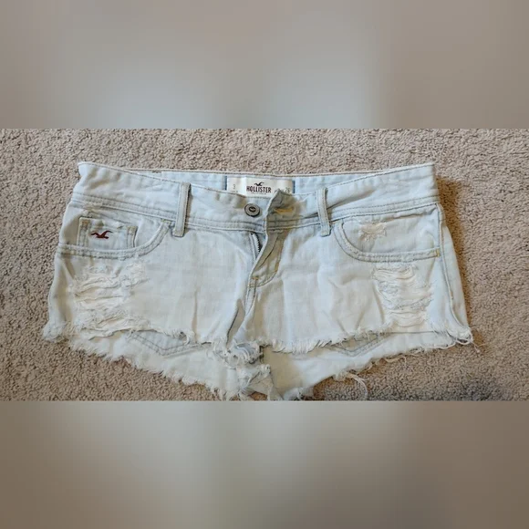 Hollister Light Blue Distressed Denim Shorts - Picture 1 of 2